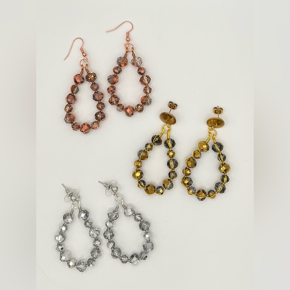 Faceted Crystal Wire Wrapped Dangle Earrings – Choice of Gold, Silver & Copper